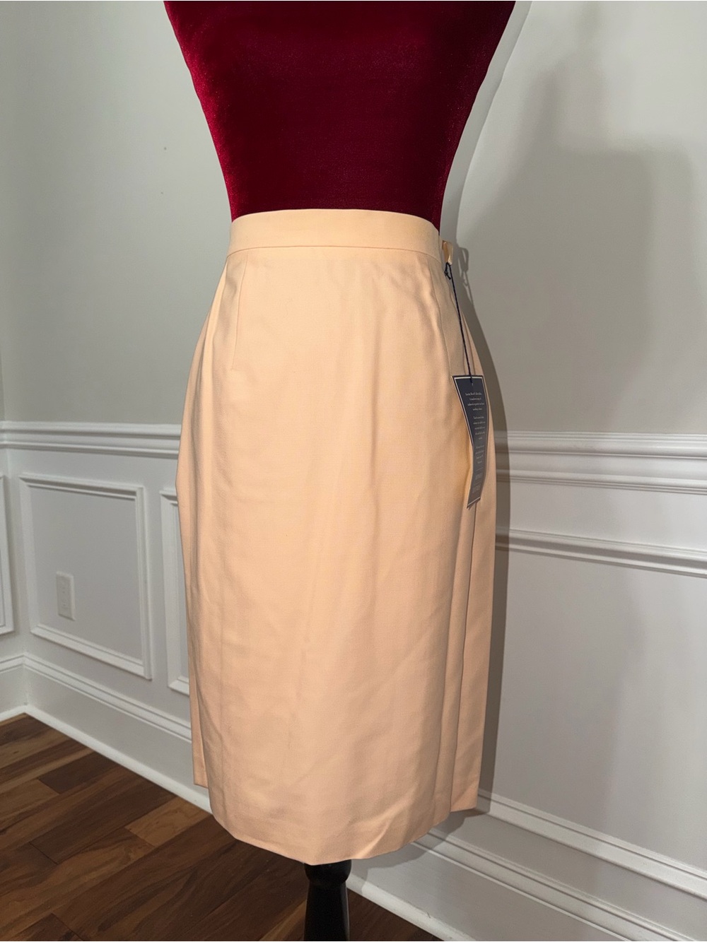 Vtg Austin Reed Merino Wool Pencil Skirt‎ Sz S Peach Super 100s Lined NWT